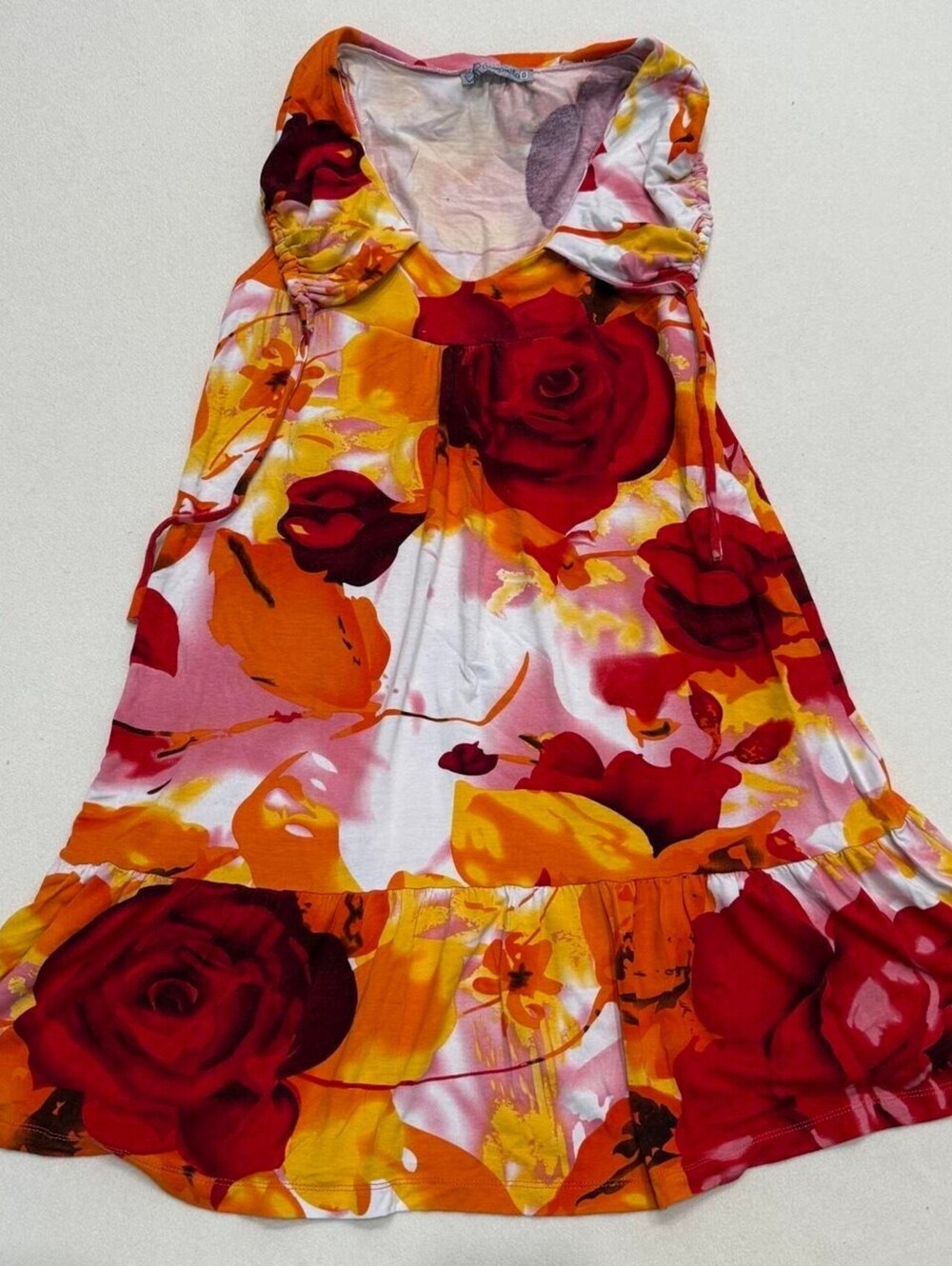 Camomila Floral Tie Back Summer Dress Orange Red Pink Size S